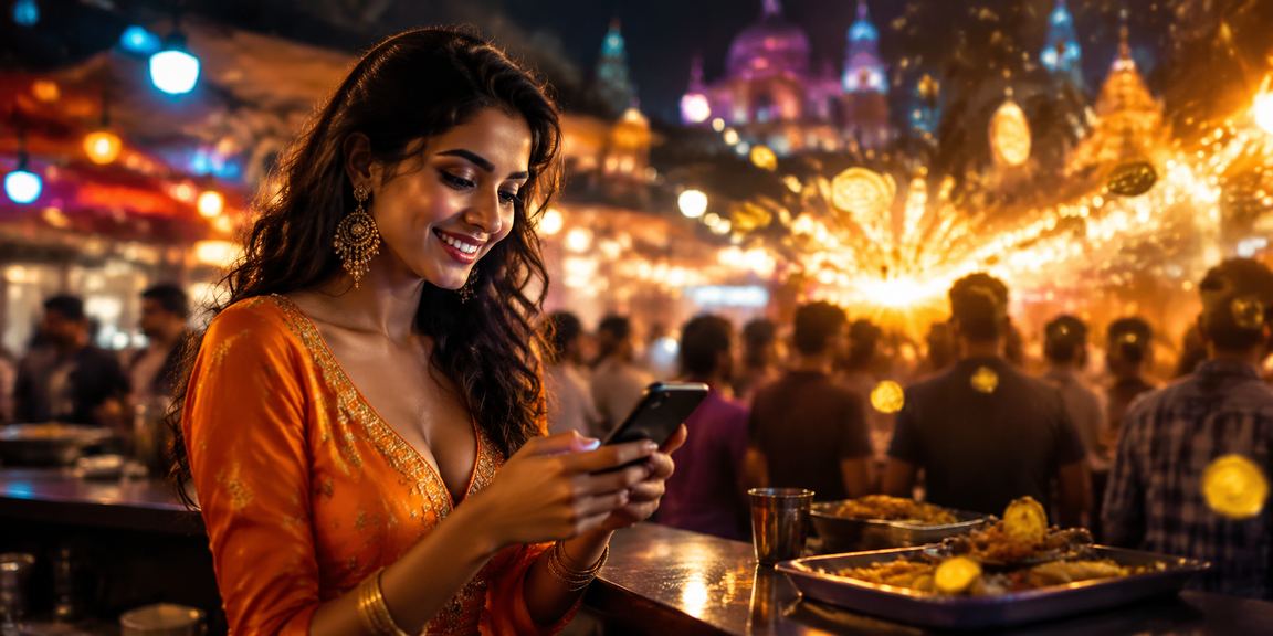 Bustling Indian night market with cricket fans and betting enthusiasts